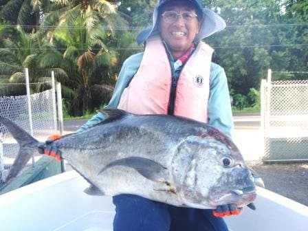 ポンペイで釣り上げられたGT(ロウニンアジ)